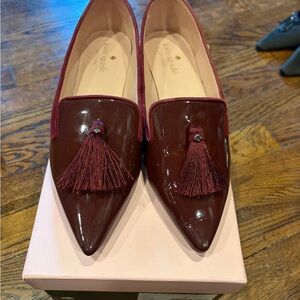 kate spade Burgundy Patent Tassel Pointed-Toe Flats